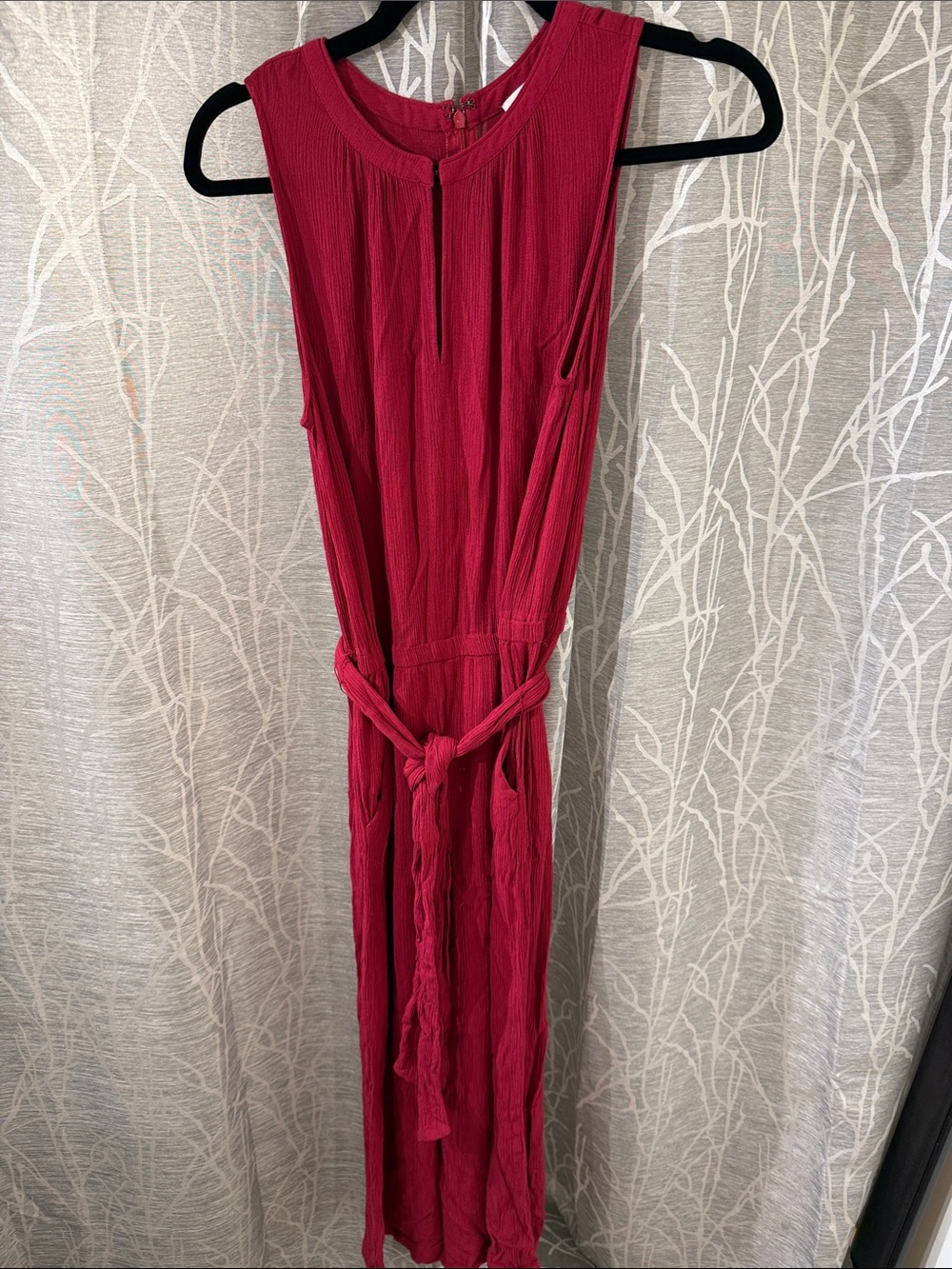 Loft Sleeveless Knot-Waist Red Jumpsuit